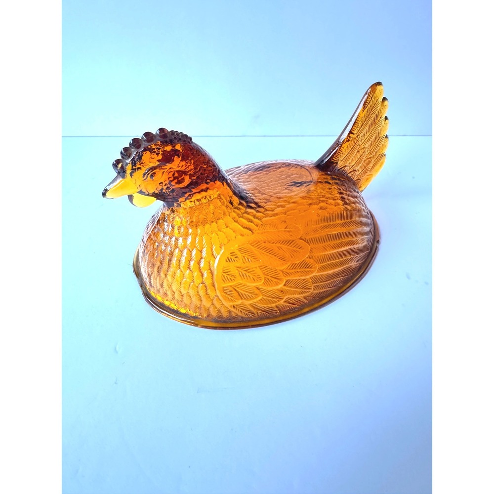 Indiana Glass Amber Hen on Nest Replacement Lid Vintage Pressed Glass Top READ